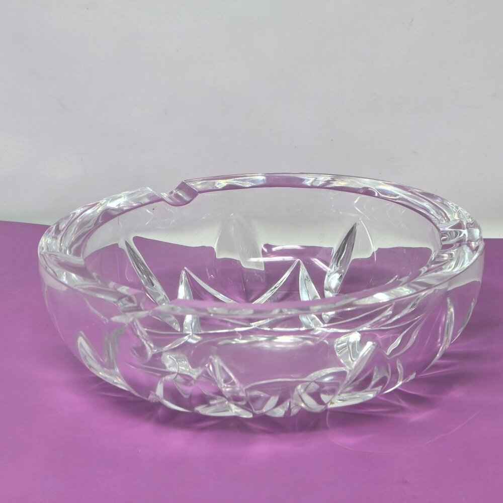Vintage Cut Crystal Heavy Ashtray With Starburst Design Made In Italy